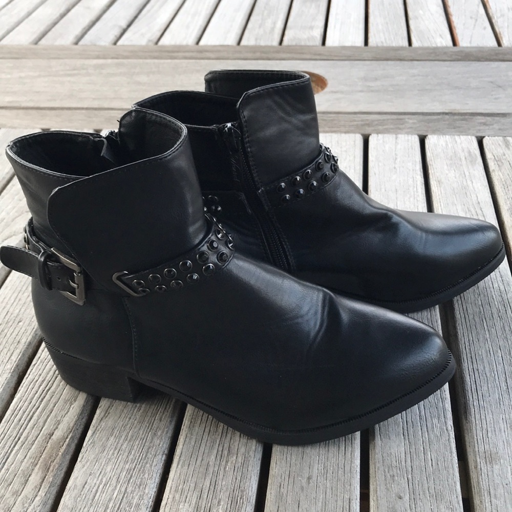 Wanted Tango Black Gem Studded Strap Boots Side Zip Size 6 1/2